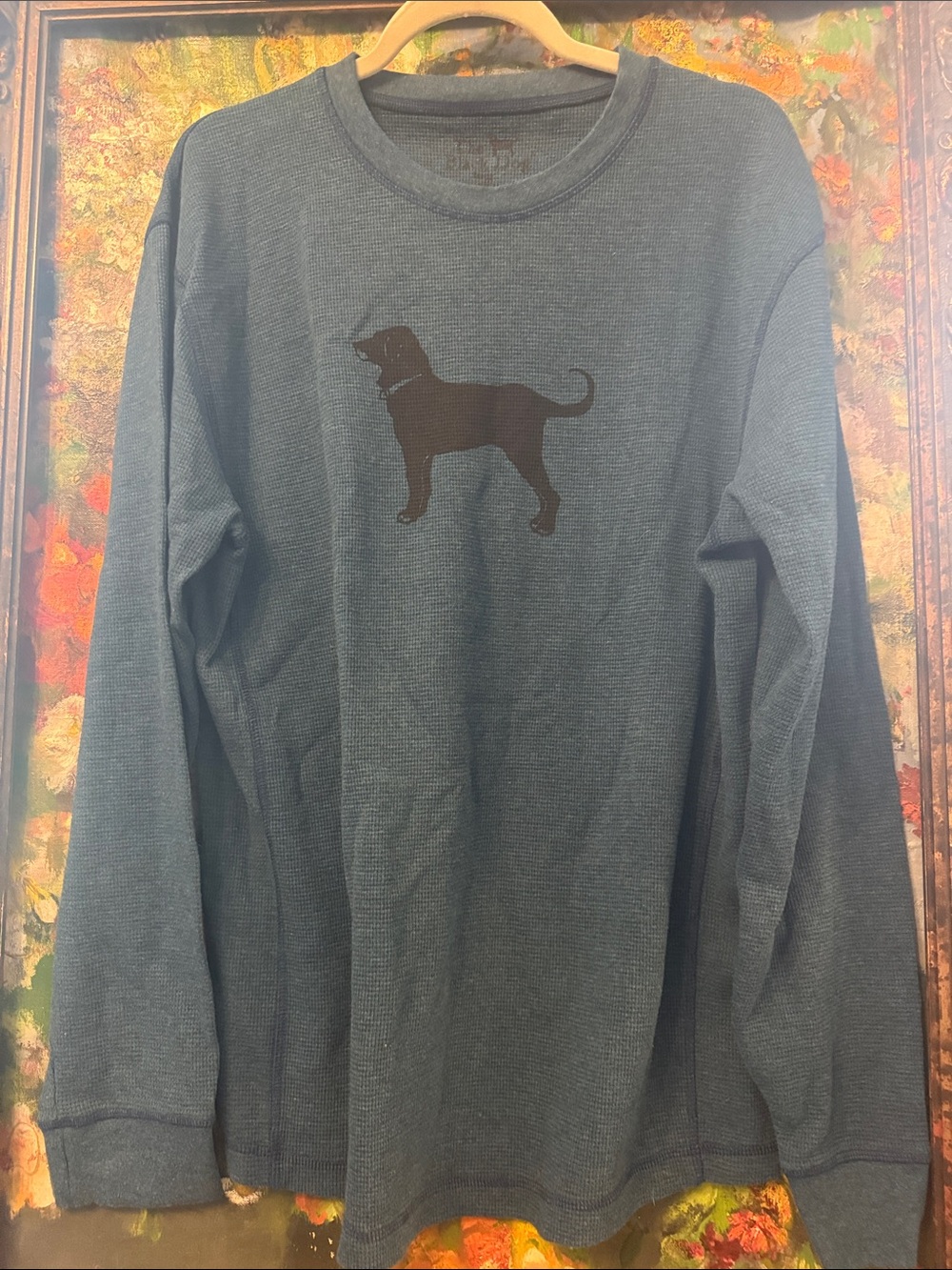 The Black Dog Men's Long-Sleeve Thermal Tee in Blue with Dog Silhouette